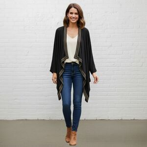 ✨ Soft Surroundings S Brown Embroidered Waterfall Cardigan Rayon Boho ✨